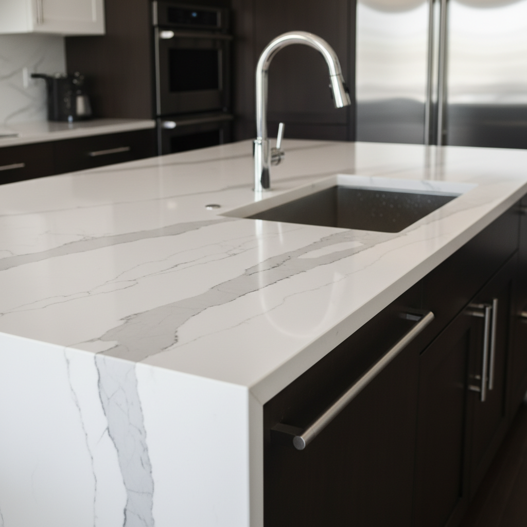 Quartz countertop with waterfall edge The Woodlands
